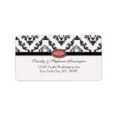 Trendy black damask ruby jewel adavery label (Voorkant)