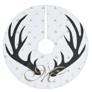 Trendy Black Deer Antlers Gold Confetti Monogram Kerstboom Rok