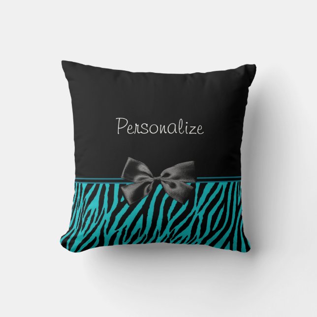 Trendy Black en Blauwgroen Zebra afdrukken met lin Kussen (Voorkant)