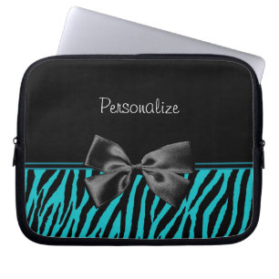 Trendy Black en Blauwgroen Zebra afdrukken met lin Laptop Sleeve