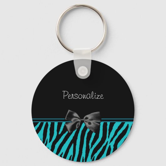 Trendy Black en Blauwgroen Zebra afdrukken met lin Sleutelhanger (Voorkant)