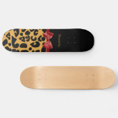Trendy Black en Gold Leopard Print Red Ribbon Bow Skateboard (Horizontaal)