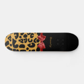 Trendy Black en Gold Leopard Print Red Ribbon Bow Skateboard (Horizontaal)