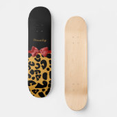 Trendy Black en Gold Leopard Print Red Ribbon Bow Skateboard (Voorkant)