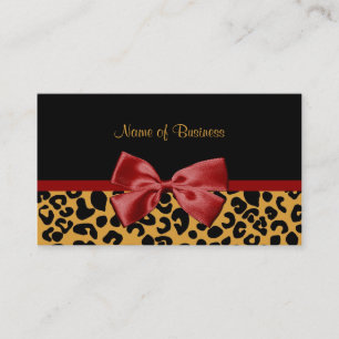 Trendy Black en Gold Leopard Print Red Ribbon Visitekaartje