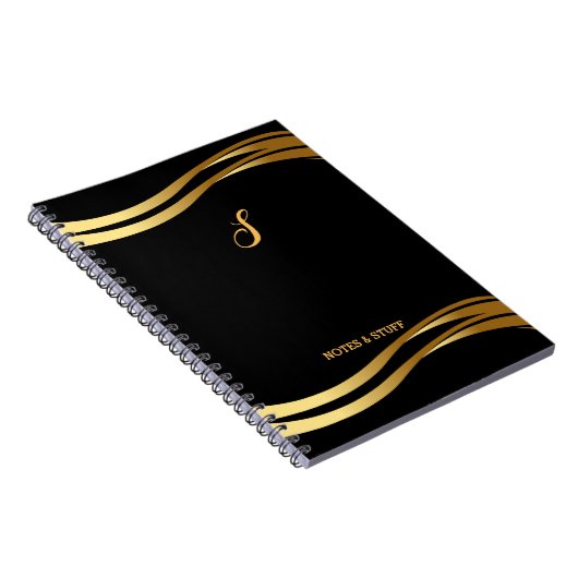 Trendy Black en Gold Style Script Monogramed Notitieboek (Rechterzijde)