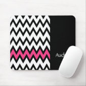 Trendy Black en White Chevron Pink met naam Muismat (Met muis)