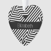 Trendy Black en White Geometric Stripes met naam Ornament (voorkant)