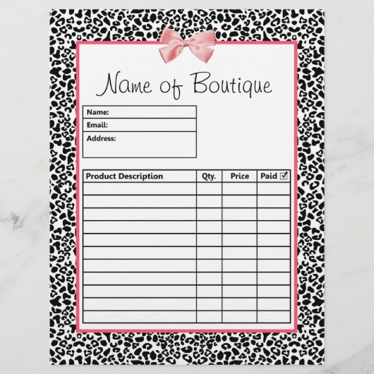 Trendy Black en White Leopard Print Order Forms Flyer (Voorkant)