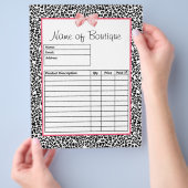 Trendy Black en White Leopard Print Order Forms Flyer (Hand)