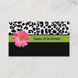 Trendy Black en White Leopard Print Pink Daisy Visitekaartje