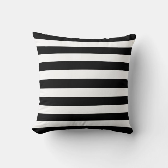 Trendy Black en White Wide Horizontal Stripes Kussen (Voorkant)