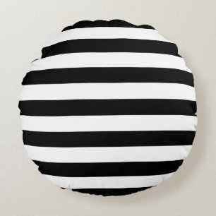 Trendy Black en White Wide Horizontal Stripes Rond Kussen