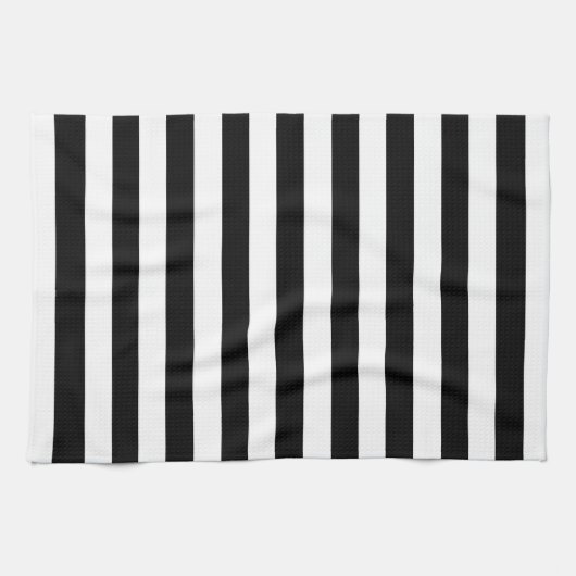 Trendy Black en White Wide Horizontal Stripes Theedoek (Horizontaal)