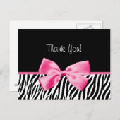Trendy Black en White Zebra print roze lint Briefkaart (Voorkant / Achterkant)