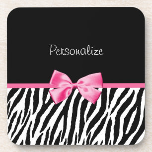 Trendy Black en White Zebra print roze lint Drankjes Onderzetter