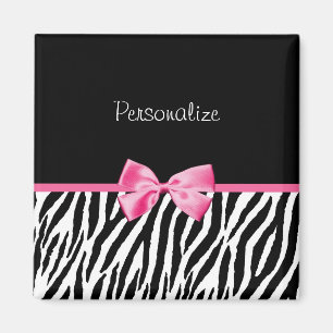 Trendy Black en White Zebra print roze lint Magneet