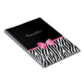 Trendy Black en White Zebra print roze lint Notitieboek (Rechterzijde)