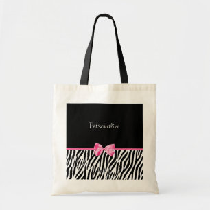 Trendy Black en White Zebra print roze lint Tote Bag