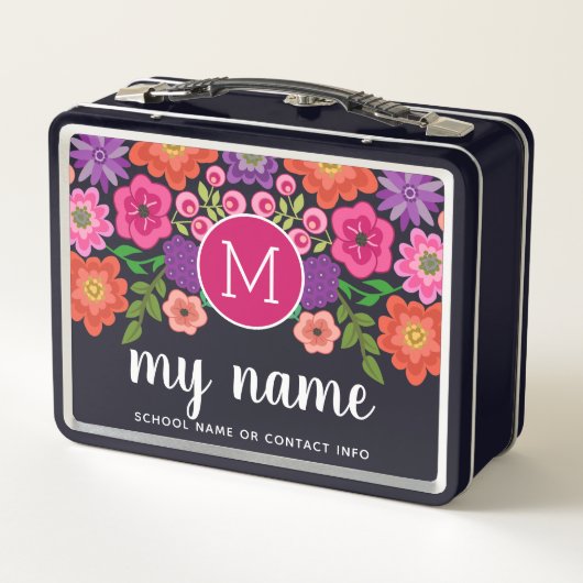 Trendy Black Floral Pattern met Custom Monogram (Achterkant)