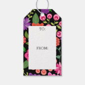 Trendy Black Floral Pattern met Custom Monogram Cadeaulabel (Achterkant)