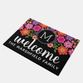 Trendy Black Floral Pattern met Custom Monogram Deurmat (Schuin)