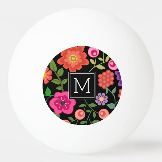 Trendy Black Floral Pattern met Custom Monogram Pingpongballen (Voorkant)