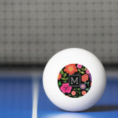 Trendy Black Floral Pattern met Custom Monogram Pingpongballen (Net)