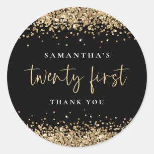 Trendy Black Gold Glitter Name 21st Hartelijk dank Ronde Sticker
