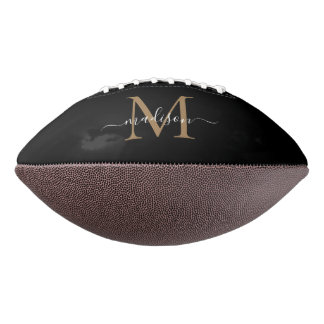Trendy Black Gold Monogram Girly Feminine Script American Football