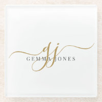 Trendy Black Gold Monogram Initiaal Script Name