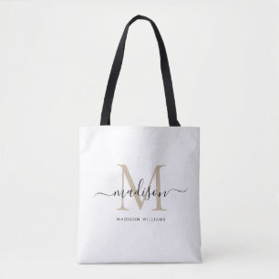 Trendy Black Gold Monogram Initiaal Script Name To Draagtas