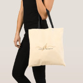 Trendy Black Gold Monogram Script Initiaal Name Tote Bag (Voorkant (product))