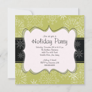 Trendy Black & Green Snowflakes Holiday Party Kaart