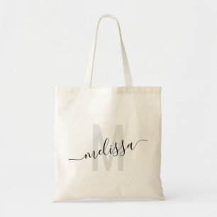 Trendy Black Grey Modern Monogram Custom Canvas ta Tote Bag