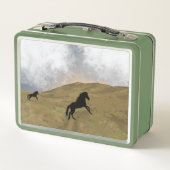 Trendy Black Horses Monogram Metal Lunch Box (Achterkant)
