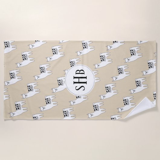 Trendy Black & Llama Sketch met Initialen Strandlaken (Voorkant)