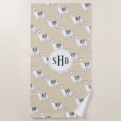 Trendy Black & Llama Sketch met Initialen Strandlaken (Voorkant)