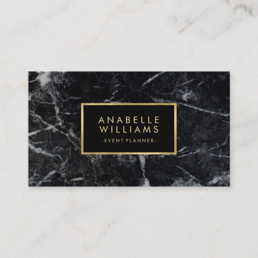 Trendy Black Marble en Printed Gold Texture Visitekaartje (Voorkant)