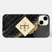 Trendy Black Marble, Gold Sequins Monogram Case-Mate iPhone Case (Achterkant (horizontaal))