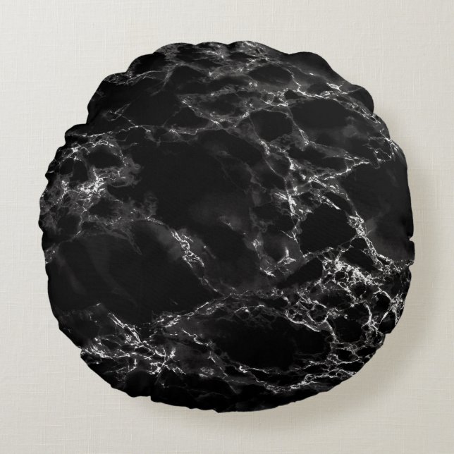 Trendy Black Marble Stone Rond Kussen (Voorkant)