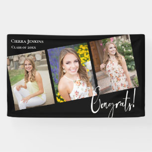 Trendy Black Photo Graduation Party Spandoek