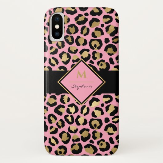 Trendy Black Pink and Gold Leopard Print |Monogram Case-Mate iPhone Case (Achterkant)