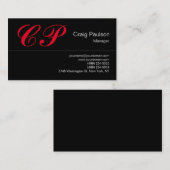 Trendy Black Red Script Monogram Visitekaartje (Voorkant / Achterkant)