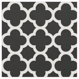 Trendy Black Retro Chic Quatrefoil Trellis Pattern Stof