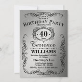 Trendy Black & Silver Typography Birthday Party Kaart (Voorkant)