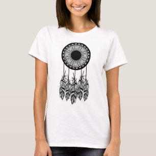 Trendy Black Tribal Feathers Mandala Dream Catcher T-shirt