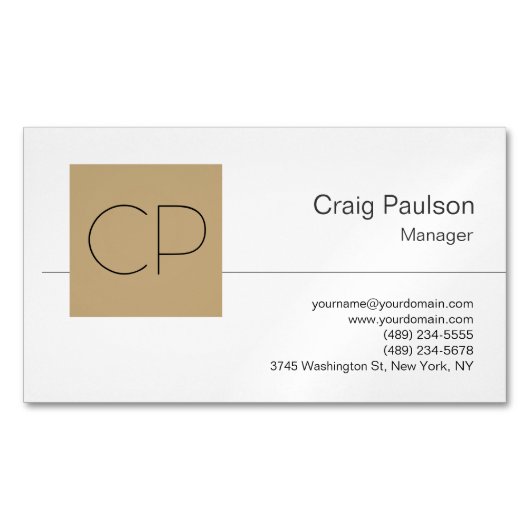 Trendy Black White Beige Monogram Magnetisch Visitekaartje (Voorkant)