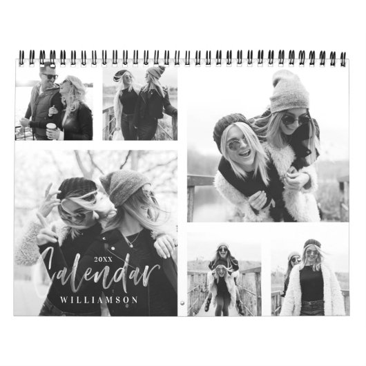 Trendy Black & White Brush Photo Collage Kalender (Hoes)