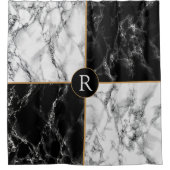 Trendy Black & White Check Marble - Letter toevoeg Douchegordijn (Voorkant)